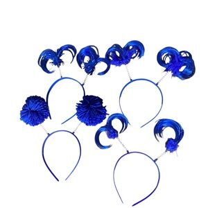 Blue Feather and Pom Pom Headbands Set